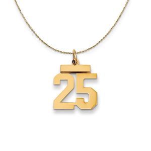 14k Yellow Gold, Athletic, Sm Polished Number 25 Necklace - 22 Inch